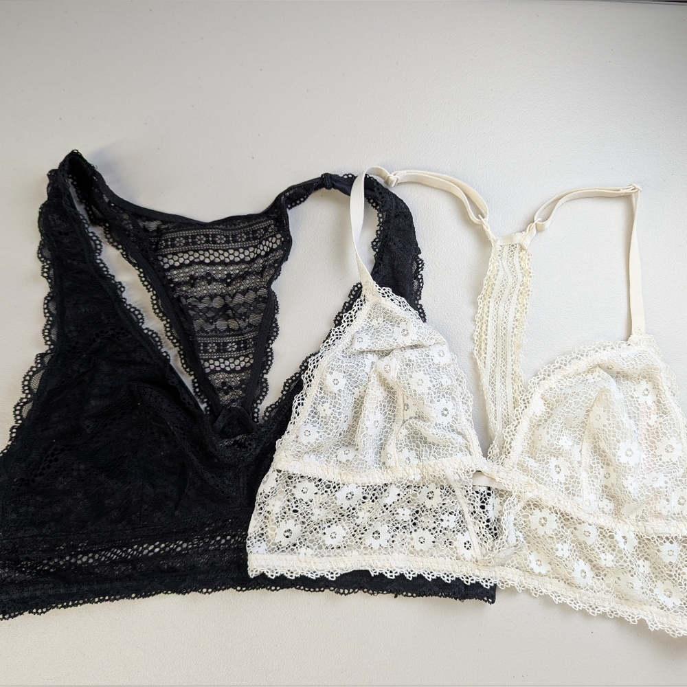 Victorias Secret Lace Bralette Set Of 2 Womens Large Black White Dainty Coquette